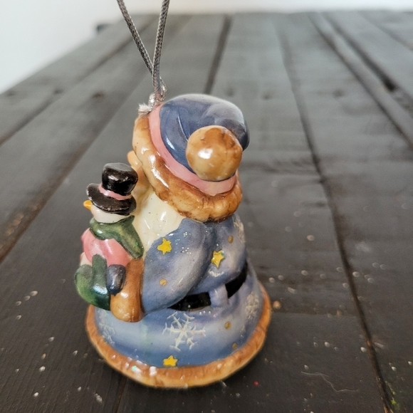 Glazed Ceramic Santa Snowman Christmas Tree Ornament Blue Coat Decor Neutral - Picture 4 of 5